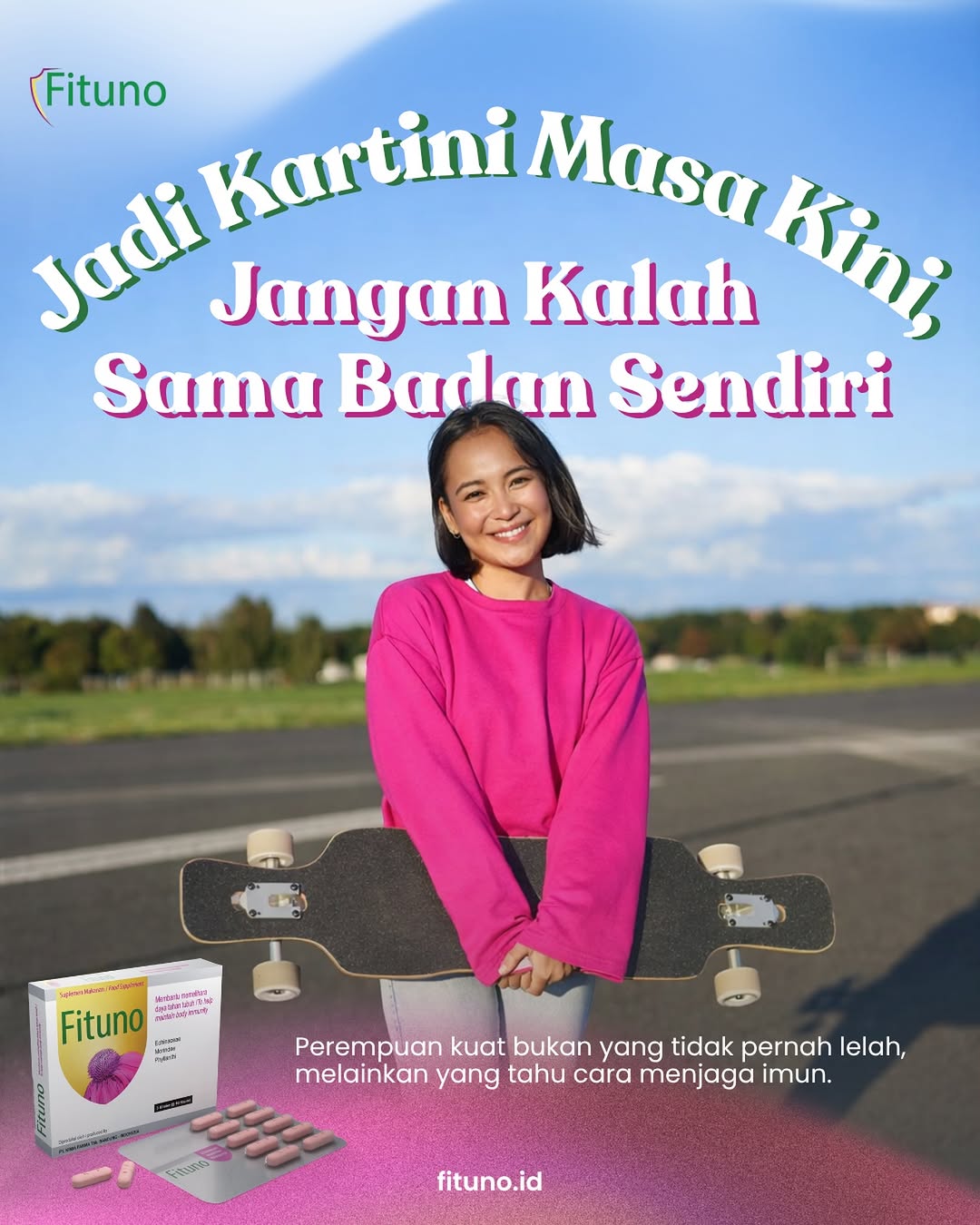 Di semangat Hari Kartini, perempuan masa kini bukan hanya kuat berkarya, tapi juga sadar menjaga kesehatan diri.

Lengkapi dengan Fituno, cukup 1 kaplet pagi & malam untuk bantu jaga daya tahan tubuh tetap fit setiap hari.

#ImunSiapHidupGas.